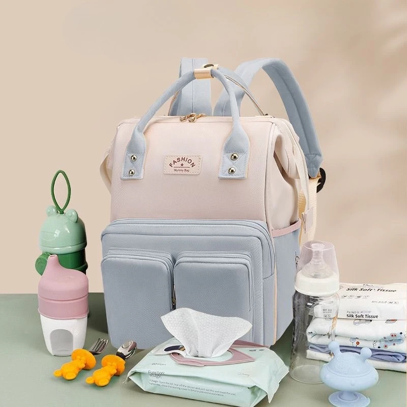 Contrast Color Diaper Bags High-capacity Outing Backpack Multifunctional Oxford Waterproof Heat Preservation Mummy Bag