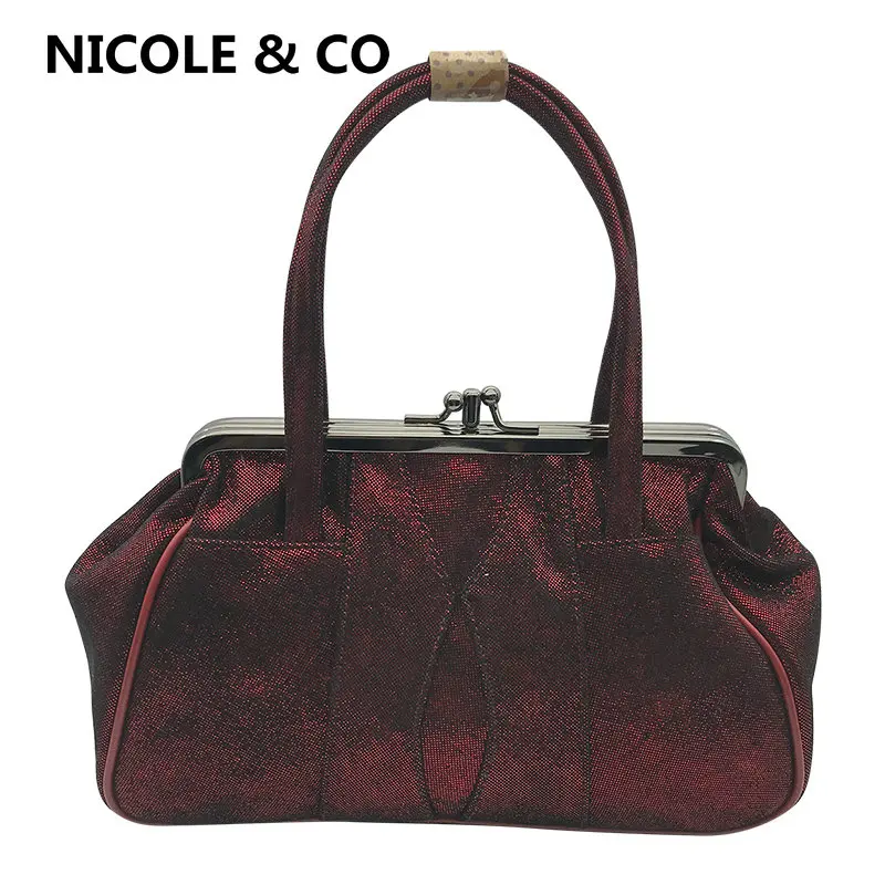 

NICOLE & CO Women Sheepskin Clutch Coin Purse Genuine Leather Metal Frame Phone Bag Card Holder Small Wallet Girl Change Handbag