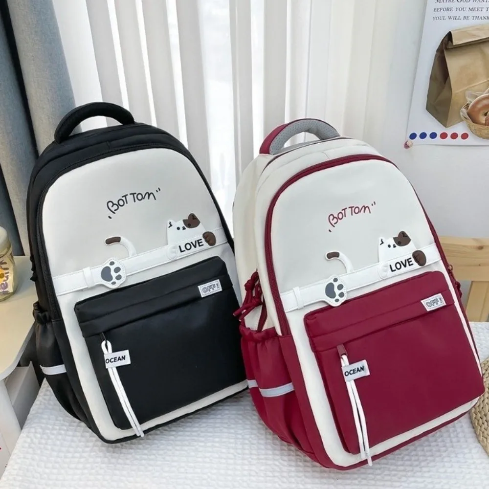 Wasserdichter Schulrucksack für Studenten, Nylon, mehrere Taschen, niedliche Katze, Schultasche, großes Fassungsvermögen, Aufbewahrung von Schreibwaren