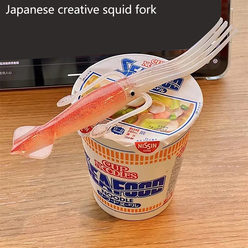 1/2PCS Funny Squid Cuttlefish Fork Fruit Cup Noodle Tableware Fork Instant Noodle Forks Bento Lunches Forks Food Pick Toothpick