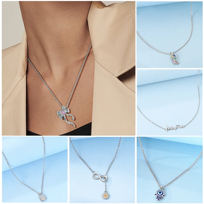 Neue Halskette aus 925er-Sterlingsilber, Original-Zirkon, Herz, Schmetterling, Sonnenblume, Anhänger, Halskette für Frauen, Geschenk, Party-Schmuck – Detail 4