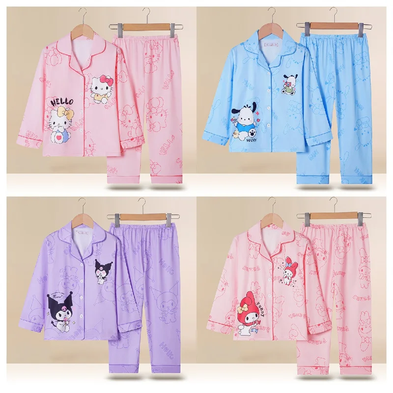 

Autumn Sanrioed Children's Pajamas Set Kawaii Anime Kuromi Cinnamoroll Pochacco Girls Boys Sleepwear Milk Silk Kids Home Clothes