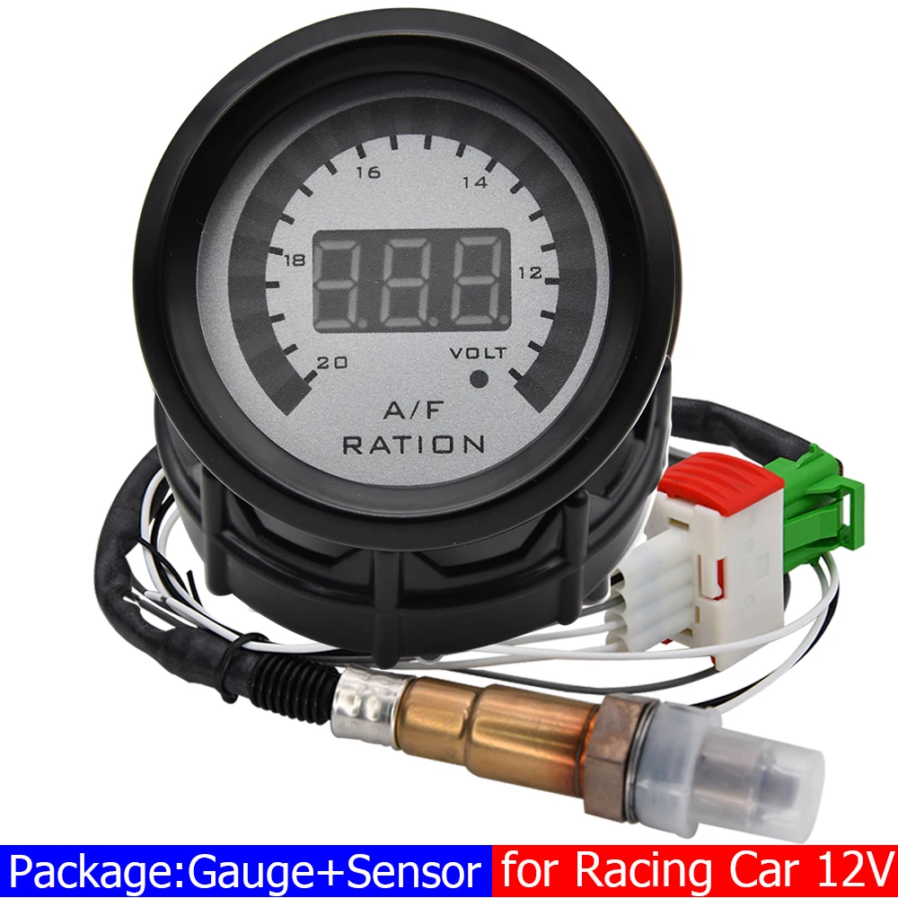 KIMISS Jauge Rapport Air/Carburant AFR 52mm LED Bleu - Pour Véhicules Essence 12V 4/6/8 Cylindres - Kit Complet