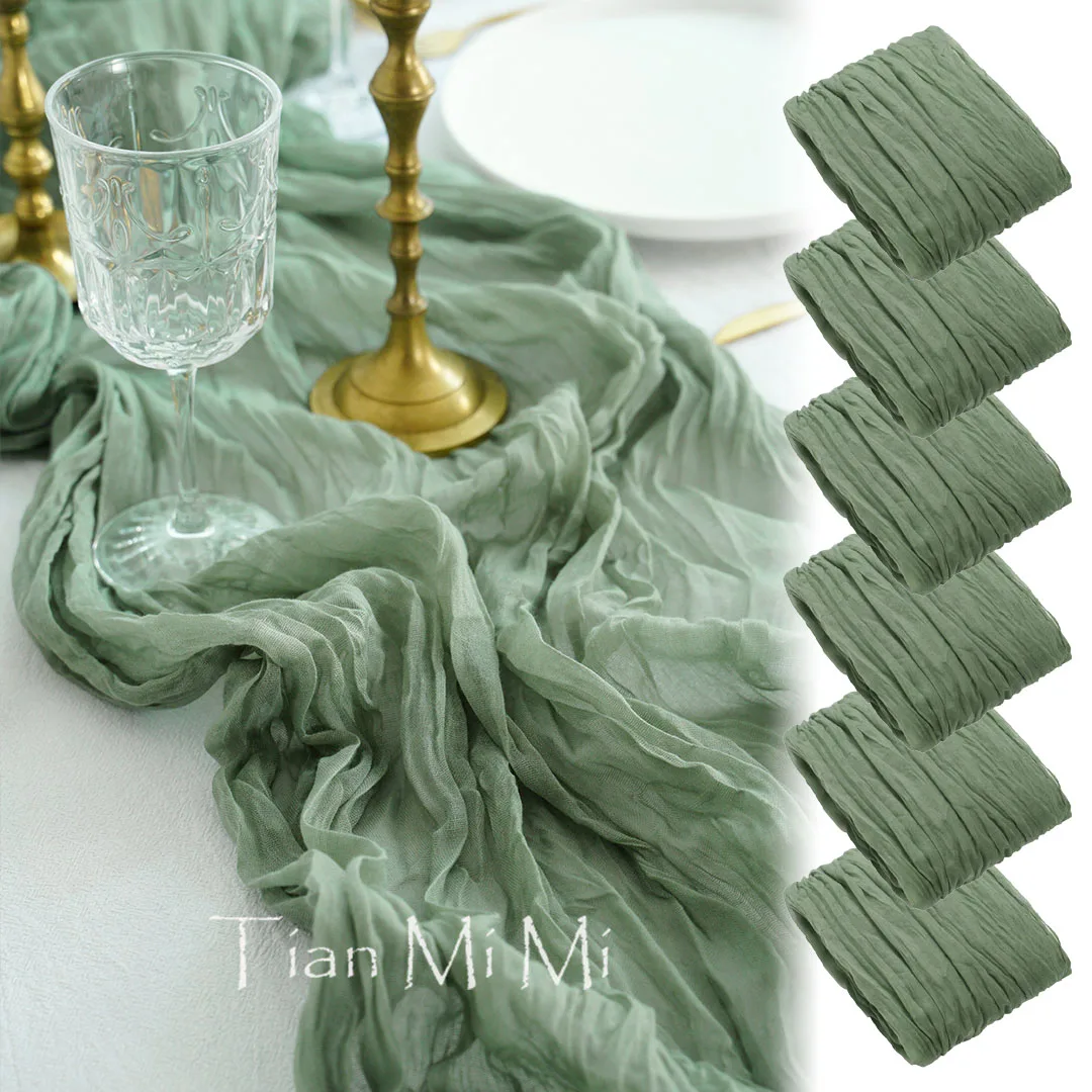 6 Pack Pleated Table Runner Rustic Gauze Boho Summer Cheesecloth Baby Shower Decorations for Wedding Birthday Party Decor