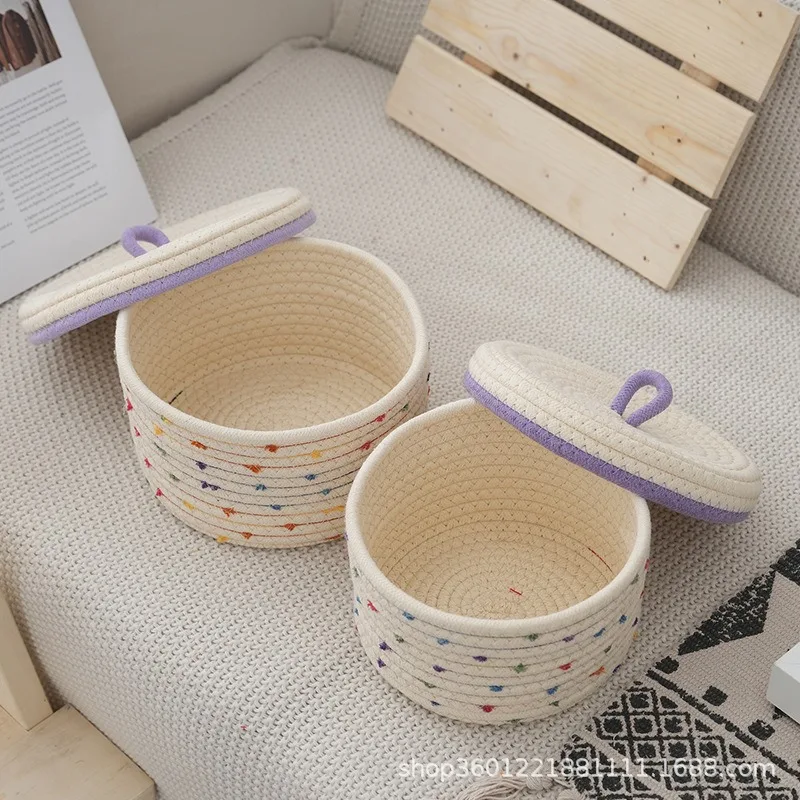 Small Basket with Lid, Snacks, Cosmetics, Desktop Storage, Woven Basket, Finishing Storage Basket