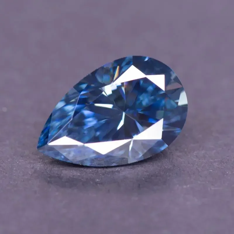 Moissanite pêra corte natural cor azul real para fazer jóias diy encantos anel colar brincos materiais principais com certificado