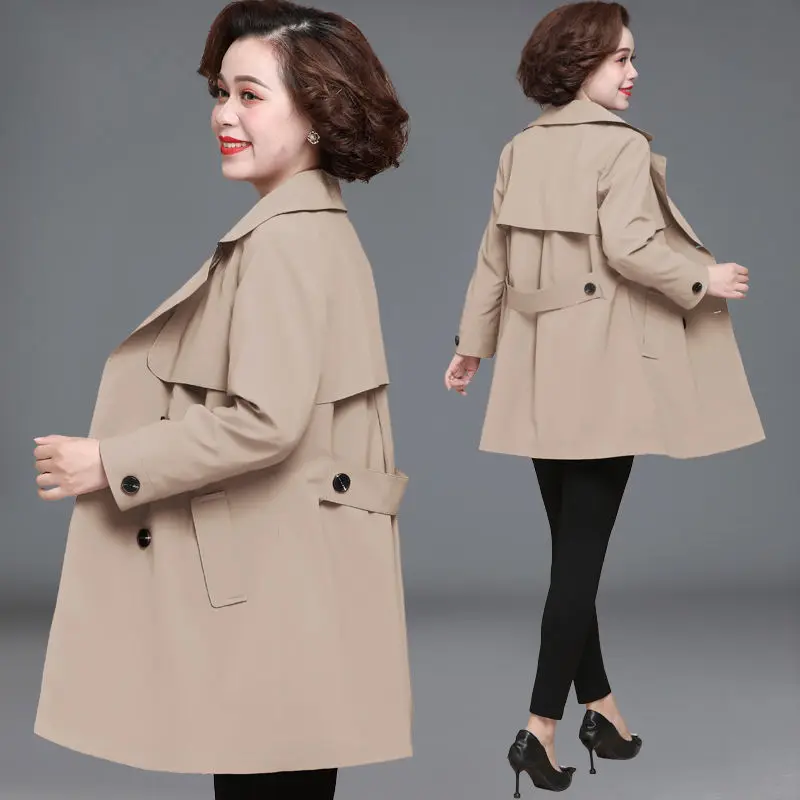 

Middle-aged mother Spring Trench Coat 2022 Fashion Loose Double-breasted Long Overcoat Plus size 5XL Casual Female windbreaker