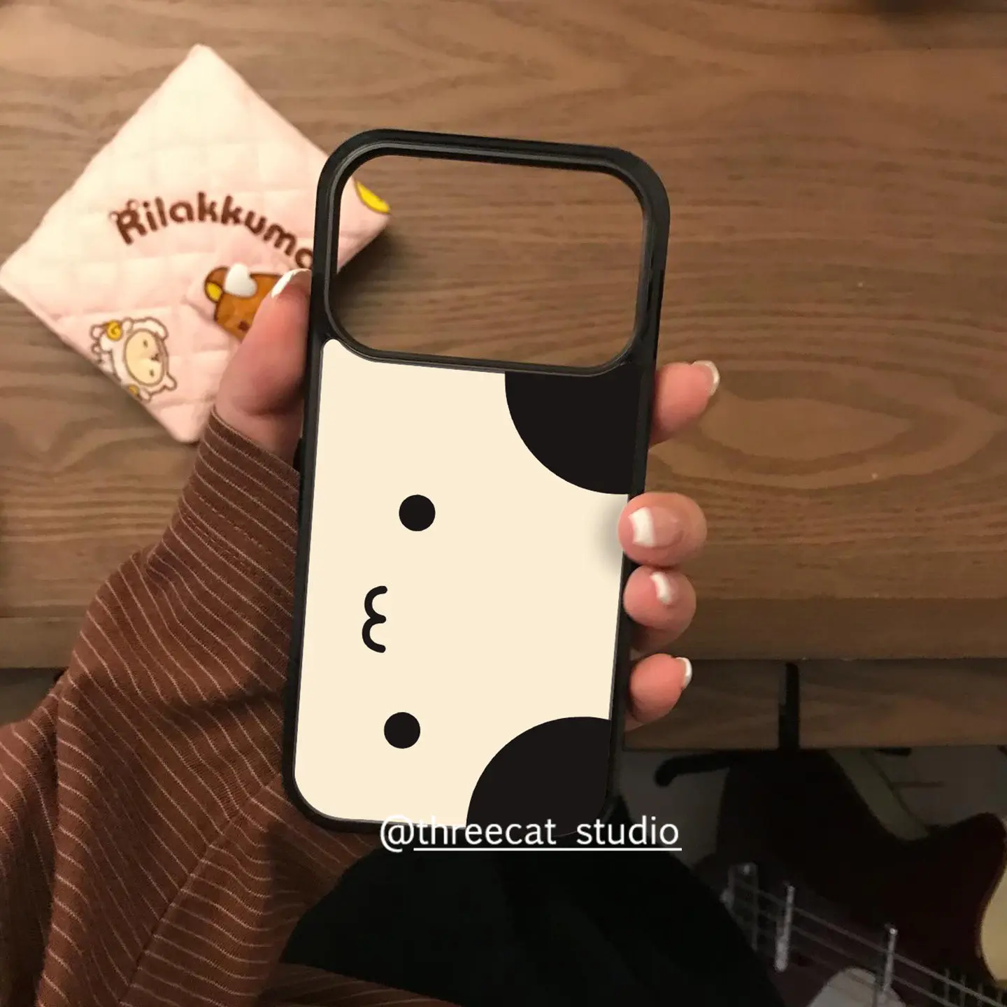 Korean Ins Cute Panda Face Phone Case for IPhone 11 12 13 14 15 16 17 Pro Max X XR 16 Plus Luxury Black Border Cover Case Bumper