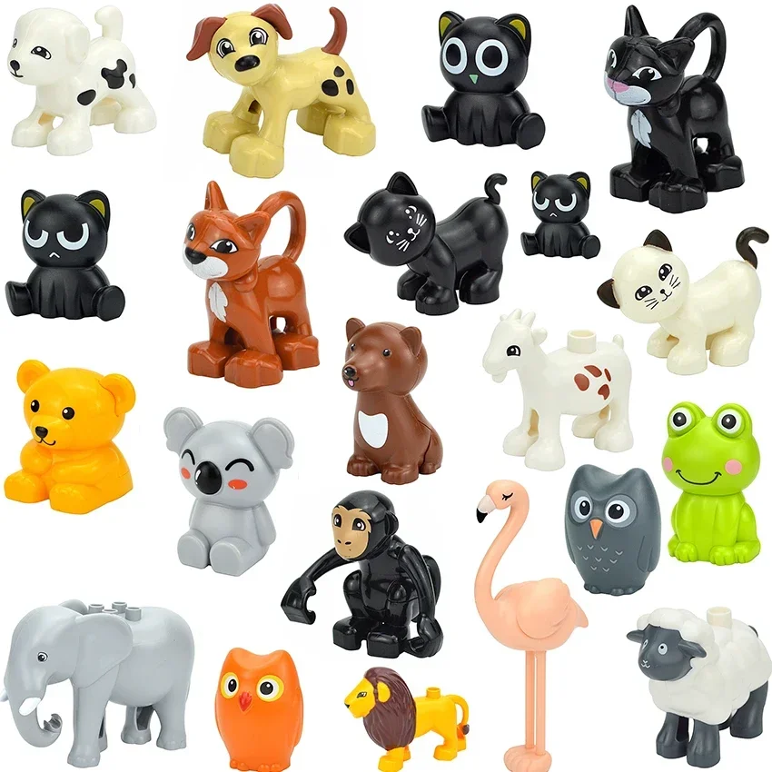 MOC Big Size Animals Particles Large Creative Building Block Elephant Lion Dog Owl Shark Rabbit Bear Farm Zoo Brick Duploes Toy