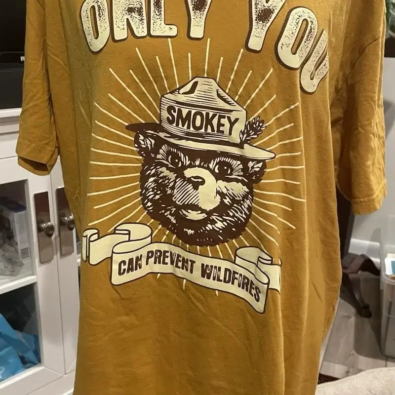 Authentic SMOKEY THE BEAR T Shirt Only You Can Prevent Wildfires 2XL Gold Mustard
