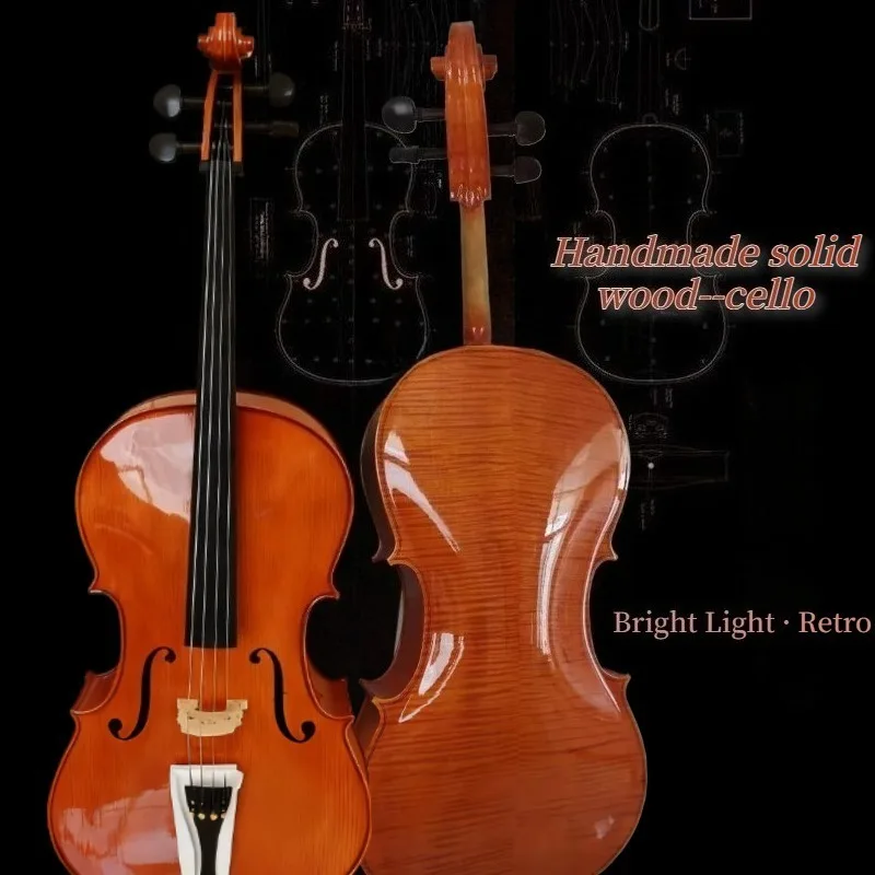

4/4 3/4 1/2 глянцевая ельная виолончель, профессиональная антикварная виолончель с натуральными полосками, клен, ручная работа, масляная окраска, виолончель с футляром, лук