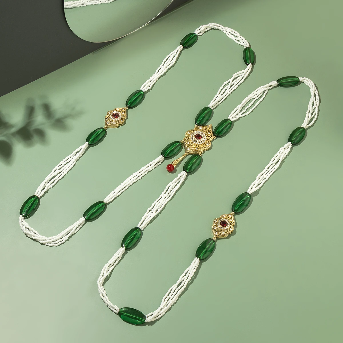 

Algeria Morocco Bride Wedding Jewelry Set For Women Natural Stone Beaded Necklace Drop Earring Arab Caftan