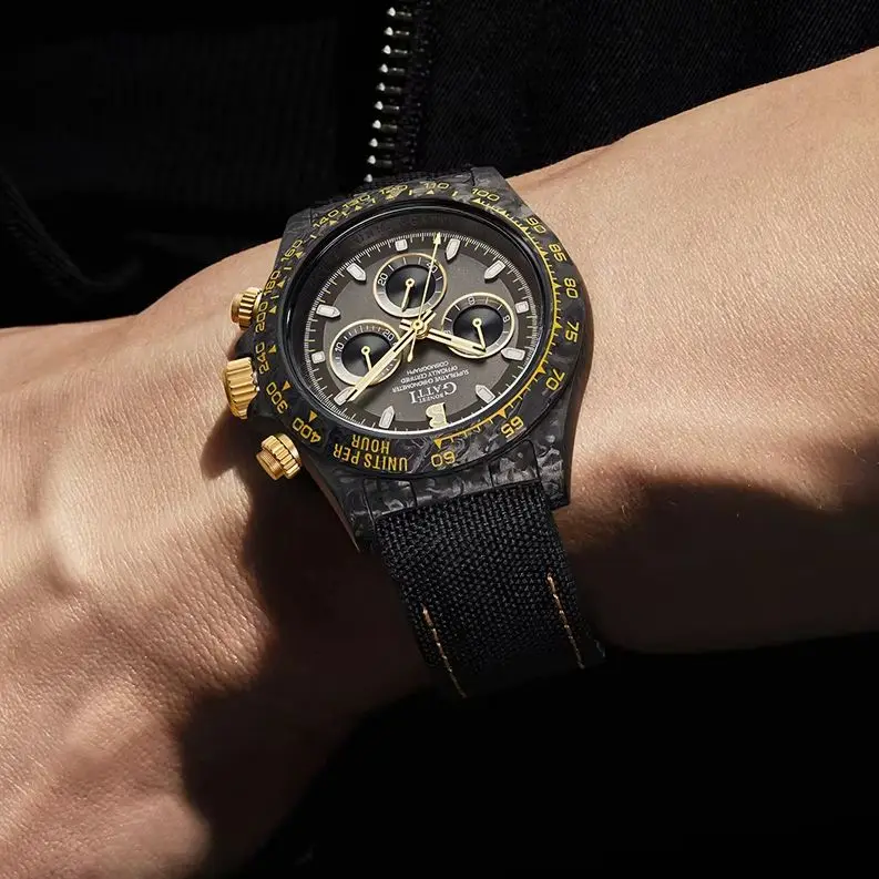 Мужские часы BONEST GATTI с хронографом, 39 мм, корпус и безель из углеродного волокна, автоматические механические наручные часы, 5ATM, светящееся сапфировое зеркало Мужские часы BONEST GATTI с хронографом, 39 мм, корпус и безель из углеродного волокна, автоматические механические наручные часы, 5ATM, светящееся сапфировое зеркало