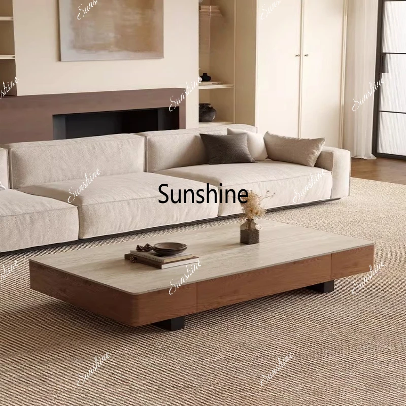 

Wabi Sand Wind Rectangle Travertine Slate Coffee Table High Sense Living Room Storage Nordic Style Combination