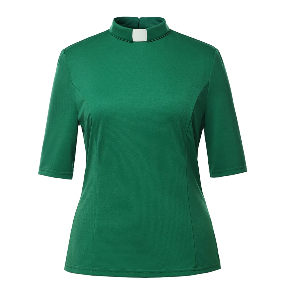 

Church Tab Collar Clergy Shirt for Women Minister Blouse Half Sleeve Black Tops