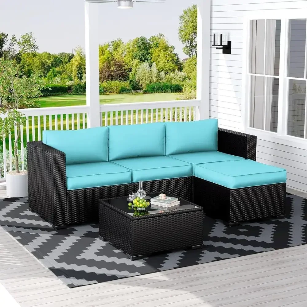 4 Thick High-Density Foam Seat & Back Cushions, Water-Resistant Washable Patio Furniture Covers (Teal)