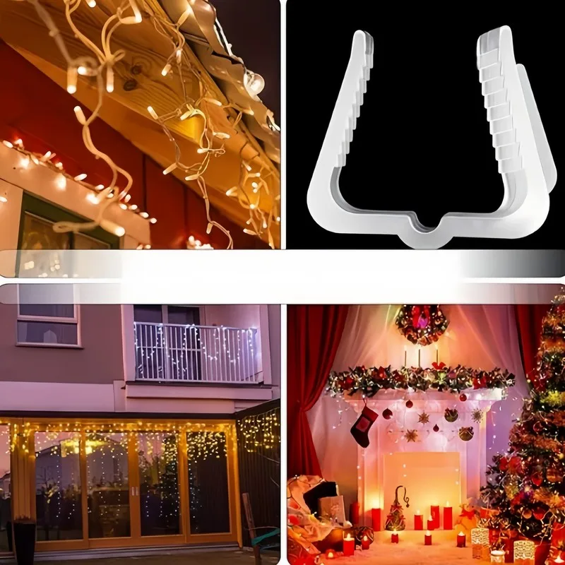 Sturdy White Outdoor Light Clips 4 pcs, Hold Christmas Lights on Eaves, Fences and Gutters, Easy Install