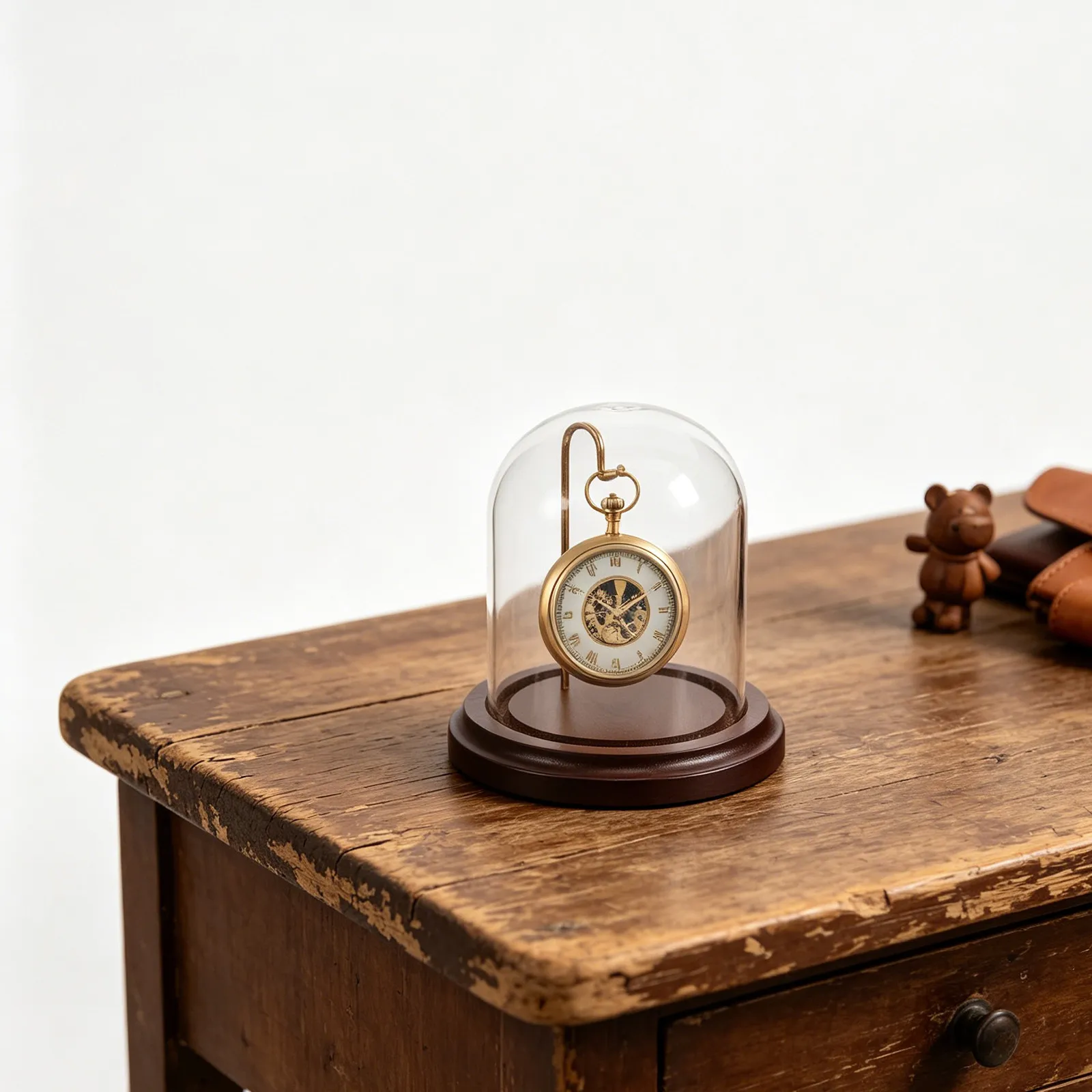 Pocket Watch Glass Display Dome Cloche with Hook Wood Base 3.1 X 4 Transparent Ornament Showcase Dust Proof Display Case - view 4