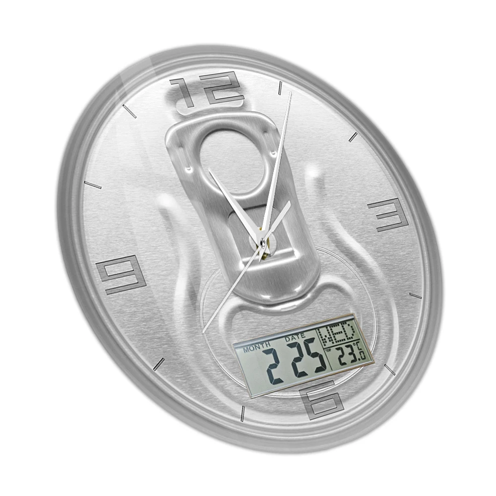 Top View Beer Can Wall Clock with Day Week Temperature Display Brewery Home Decor Craft Beer 5 o'Clock Wall Watch Blower Gift