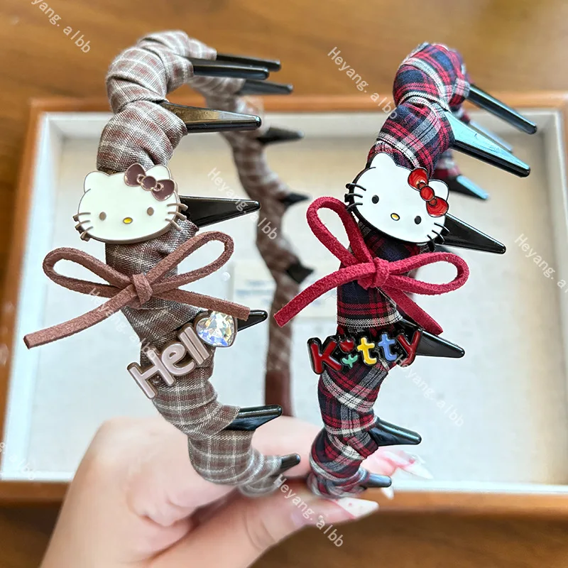 

For Kitty Hairband New Vintage-Style Striped Cat Hairband with Clips Sweet and Cute High-Crown Headband Hair Accessory Gift