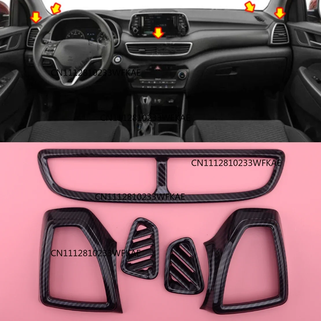 CITALL 5Pcs Carbon Fiber Style Console Dashboard Air Outlet Cover Trim Fit For Hyundai Tucson 2019 2020
