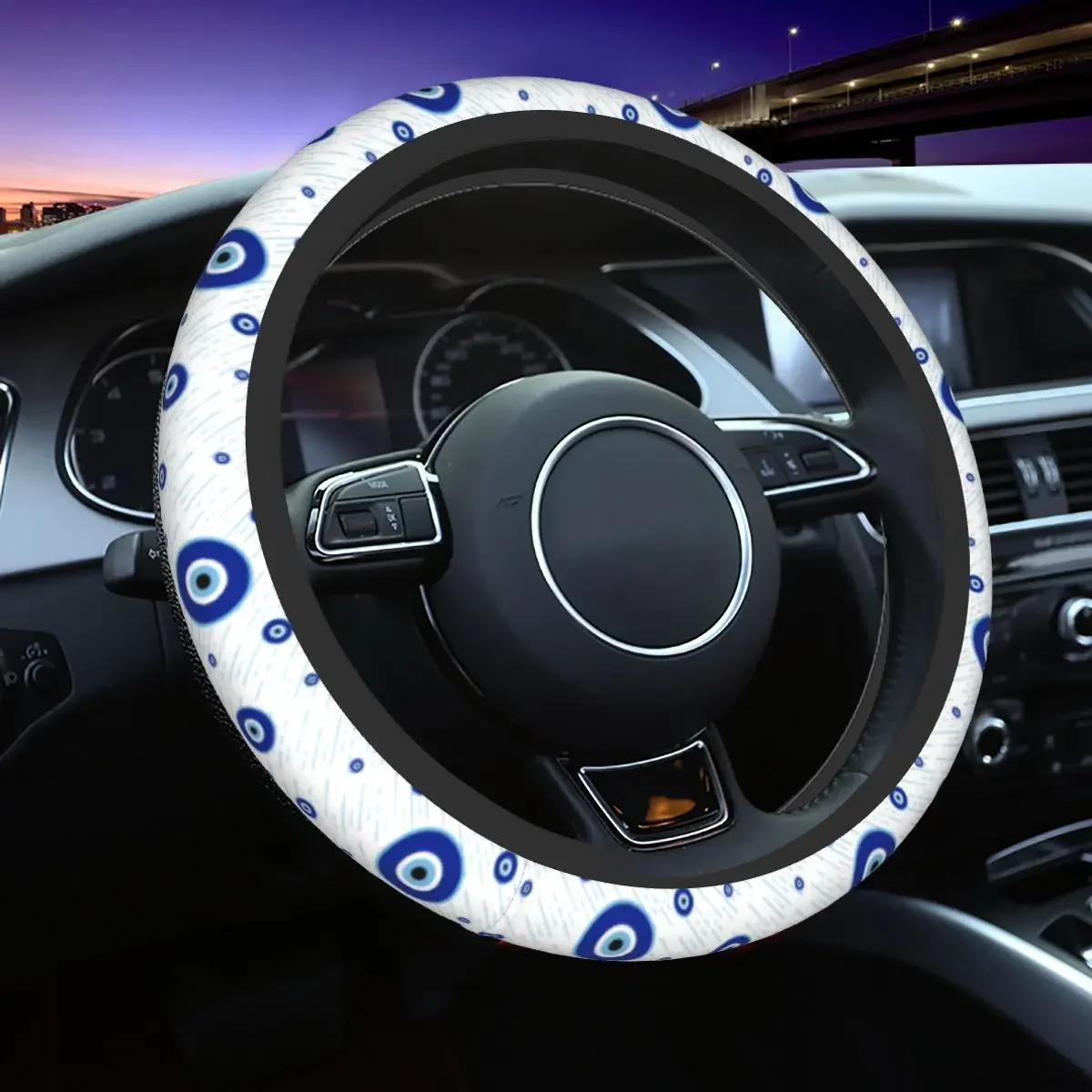 38cm Car Steering Wheel Cover Evil Eye Plaid Universal Bohemian Boho Hippie Geometric Car-styling Suitable Car Accessories