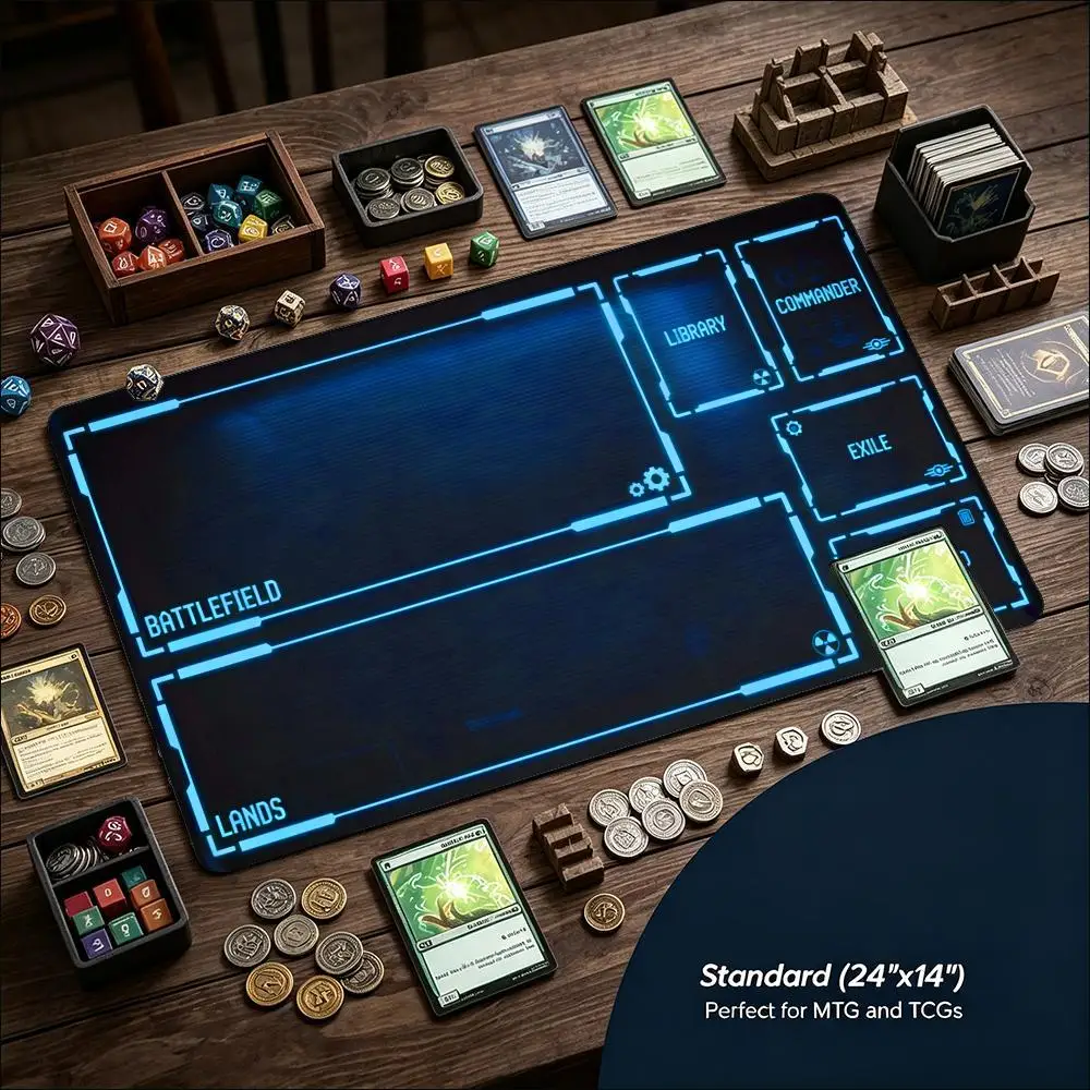 Neon Tech Glow Frame Layout Large Game Playmat Non Slip Rubber Pad For Card Board Game Laptop Keyboard Home Office Desktop