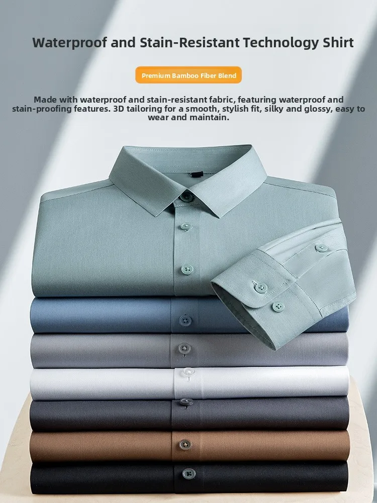 

Comfortable Slim Fit Long Sleeve Men's Shirt Pure Color Luxury Business Style Breathable Youthful Polyester Standard Fit