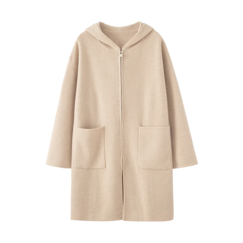 

High Quality 100% Cashmere Thick Cardigan Women Autumn Winter Sweater Comfort Zippers Casual Knitted Hoodie Korean Fashion Tops