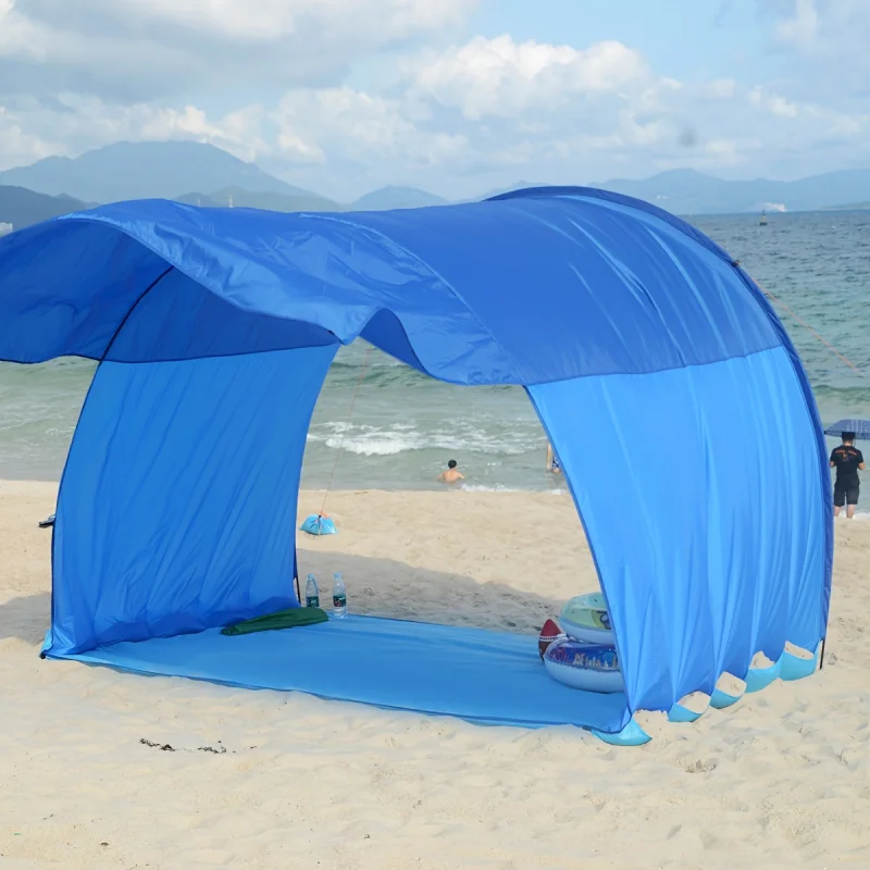 

Пляжная палатка, портативный быстрооткрывающийся солнцезащитный тент, уличный солнцезащитный козырек, солнцезащитный крем с наземным ковриком, полукруглая форма арки, навес для кемпинга