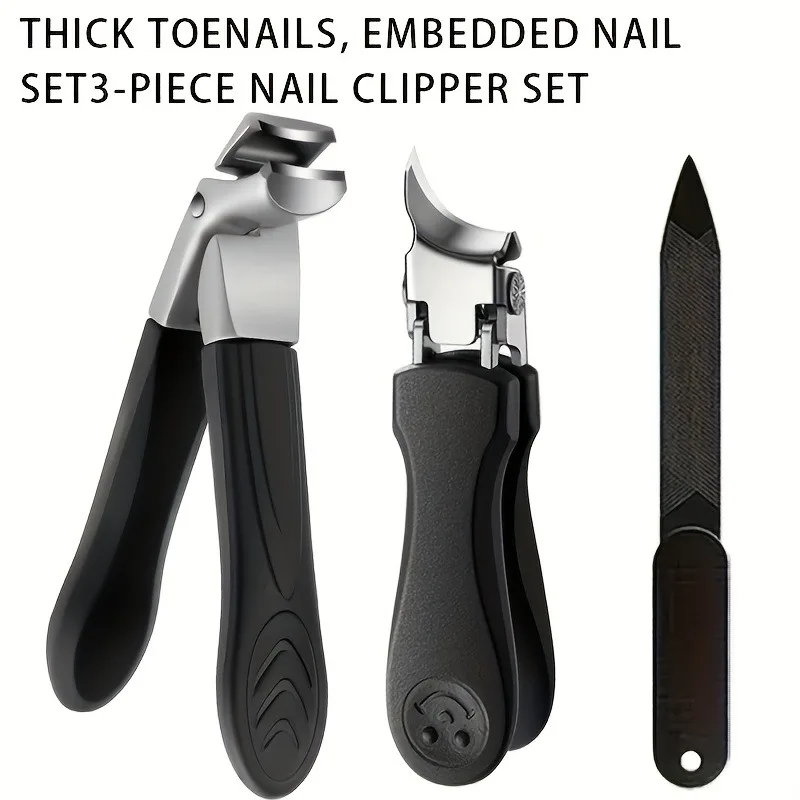 3Pcs Heavy Duty Toenail Clipper Set Stainless Steel Nail Cutter For Thick Embedded Toenails With Nail File