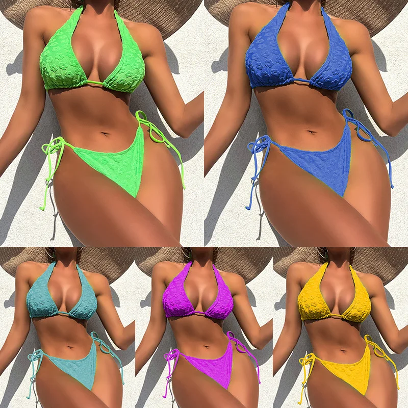 

Светящаяся ткань ярких цветов, сексуальная треугольная сумка на шею, трусы-стринги, разделенный комплект, новинка 2025 года