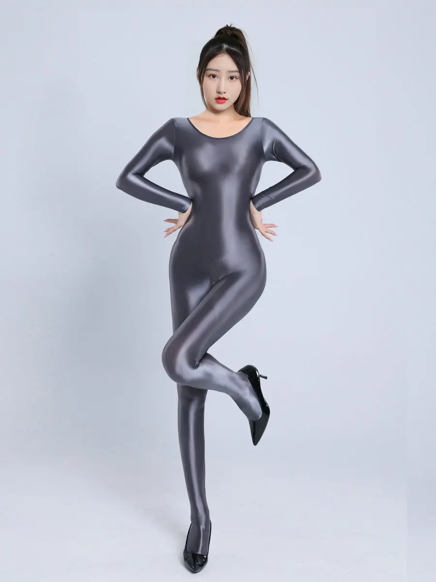 Body complet unisexe, haute élasticité, grande taille, brillant, lisse, Sexy, Transparent, lisse, barboteuse pour femmes, Q0GS