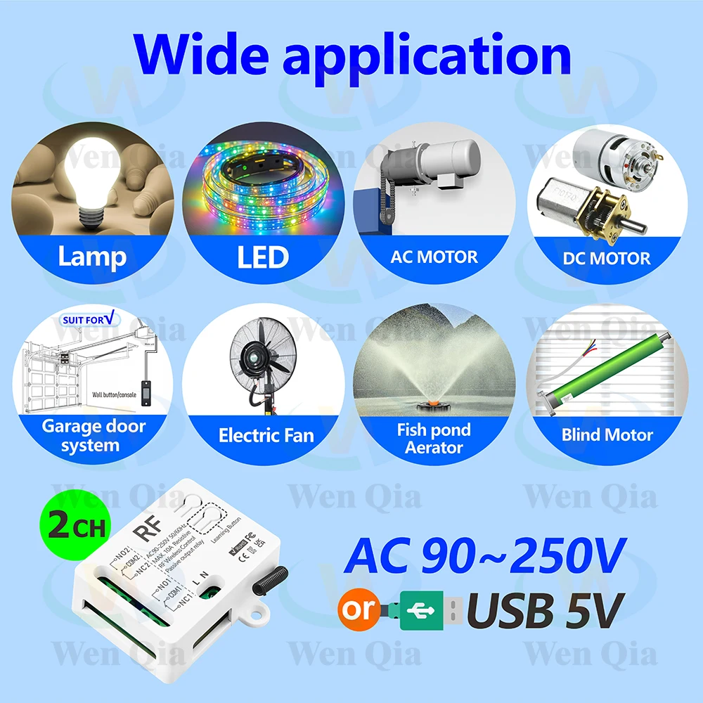 Универсальный беспроводной пульт дистанционного управления 433 МГц, 2 канала, RF релейный приемник переменного тока 110 В 220 В, для