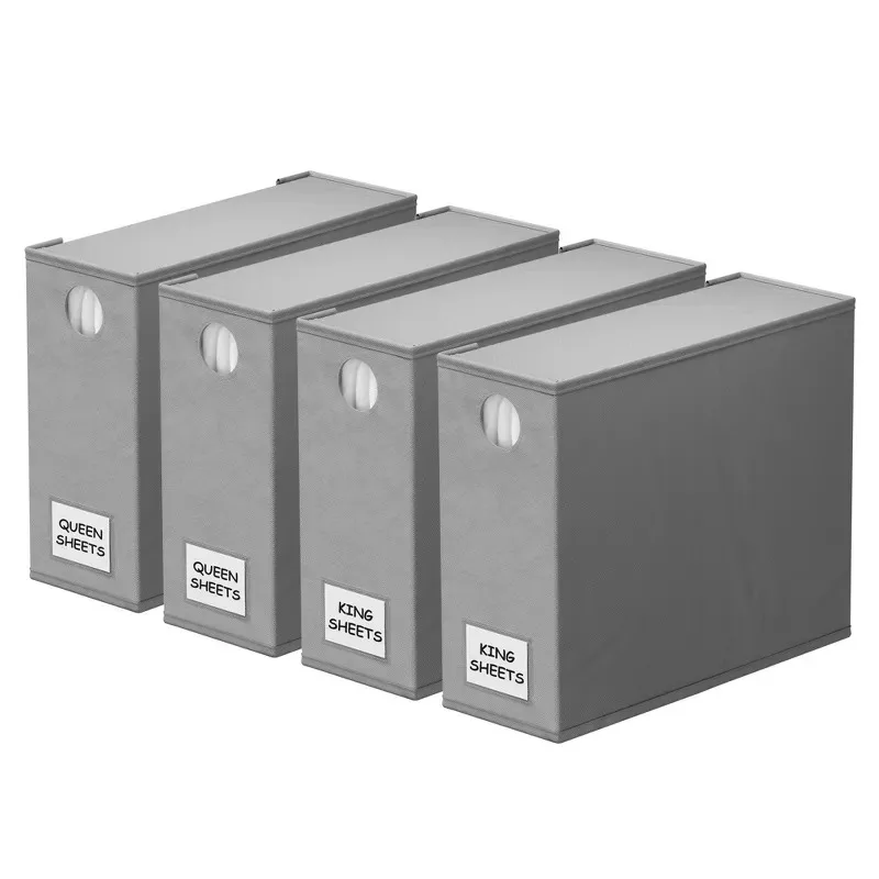 

4-Pack Bed Sheet Organizers and Storage, Foldable Sheet Organizers for a Linen Closet, Gray