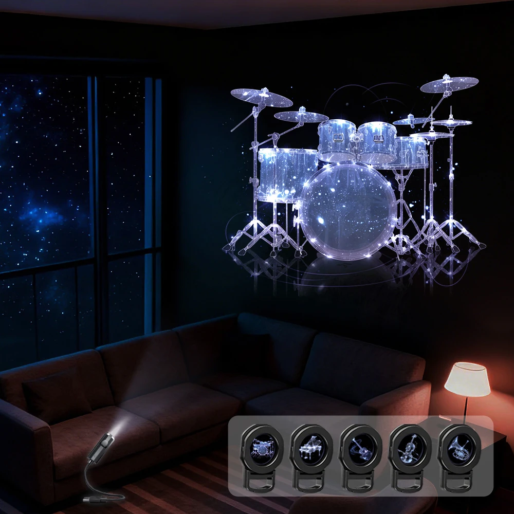 

Dreamy musical instrument pattern projection light, ambient night light, suitable for wall and ceiling decoration.