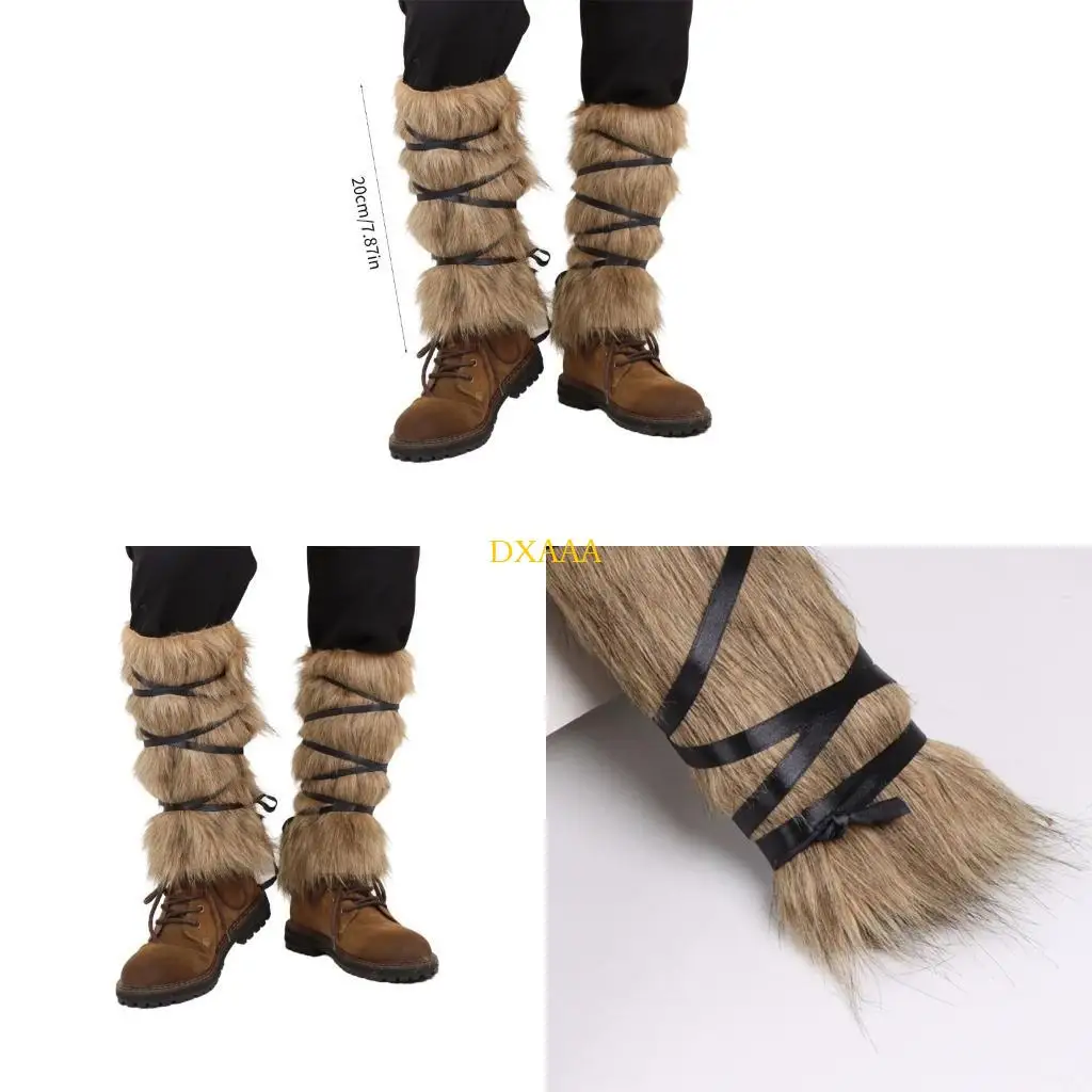 DXAA Medieval Furry Leg Gaiters with Adjustable Strap Mercenary Leg Guards Leg Warmer for Halloween Cosplay Accessories