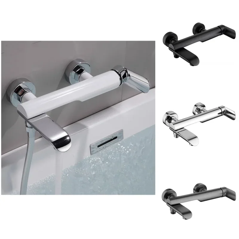 

Brass Wall-mounted Shower Faucet Single Handle Tap White Chrome Bathroom Bathtub Valve Hot Cold Mixer Water Modern Shower Tap