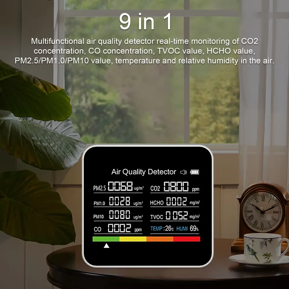 RCXAZ Temp Humidity WiFi 9-15in1 Air Quality Monitor CO2 CO TVOC HCHO PM2.5 PM1.0 PM10 Tester Sensor for Home