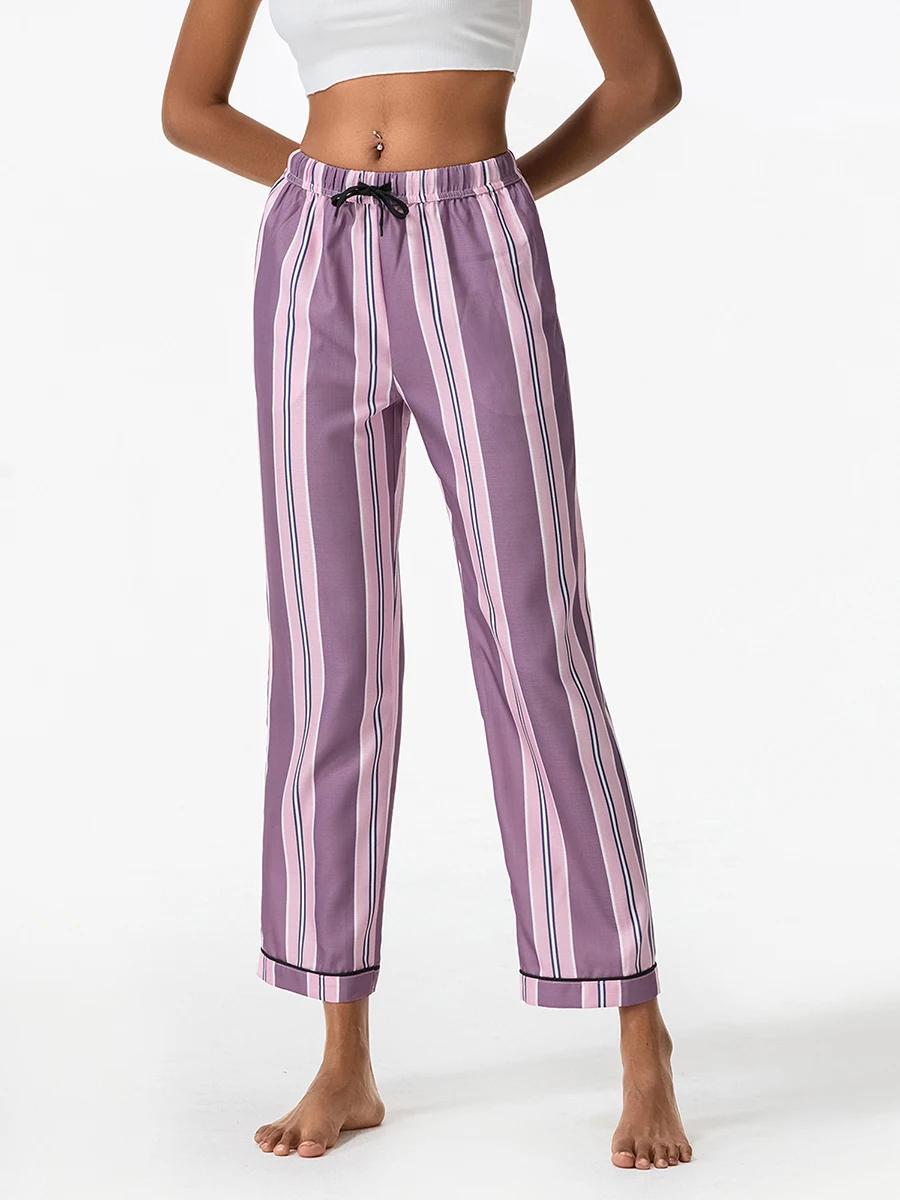 Women s Stripe Print Pajama Pants Drawstring Elastic Waist Long Trousers Cozy Lounge Bottoms