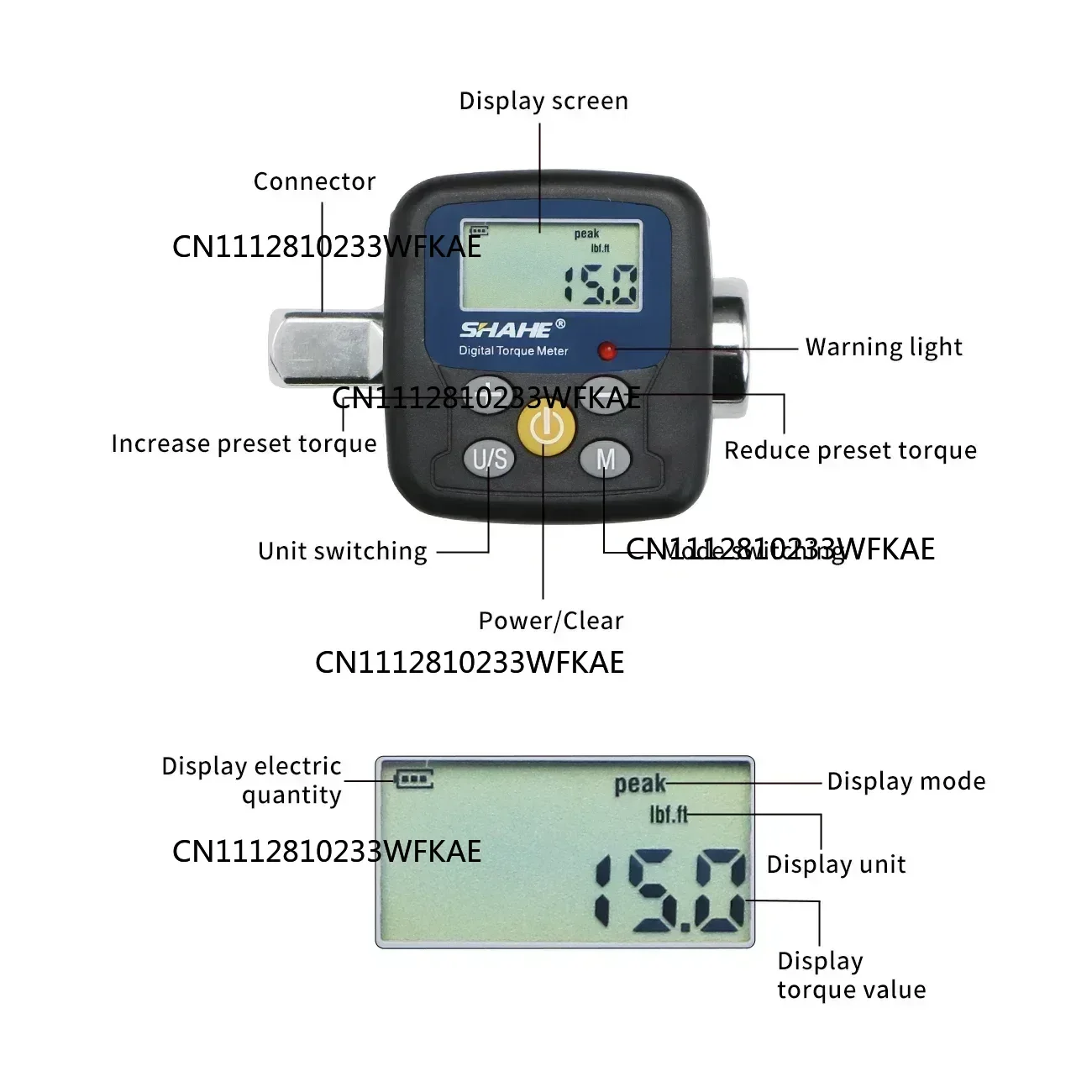 Shahe Digital Torque Meter 1/2'' to 1/4'' and 1/2'' to 3/8'' Adapters Electronic Torque Tool for Automotive Bike Bicycle Motorcy