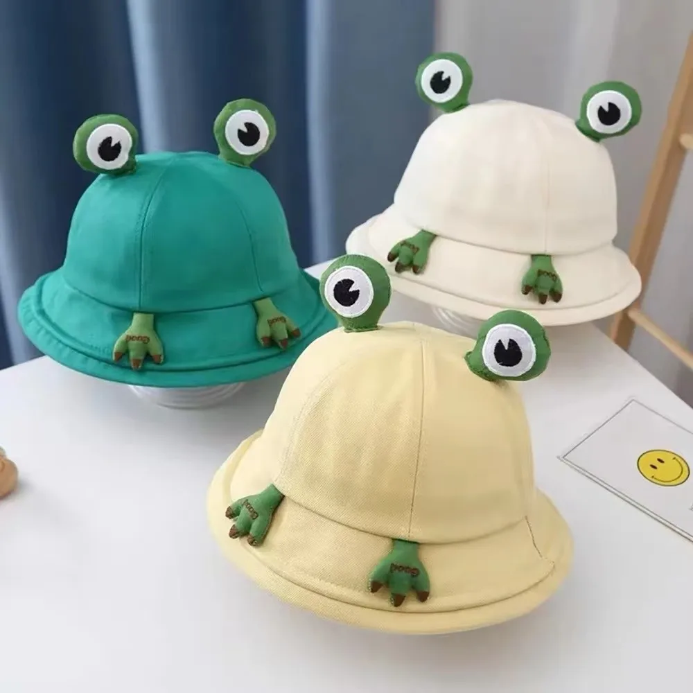Cute Cute Frog-Shaped Cartoon Frog Bucket Hat Big Eyes Pattern Sunscreen Panama Fishing Cap Foldable Cotton Basin Hats Summer