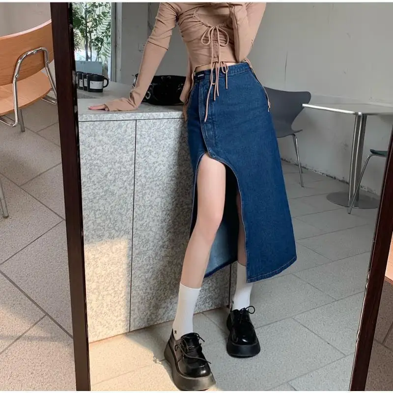 

Irregularly Designed Slit Denim Skirt for Women's Spring New High-waisted Large-size Slim and Fashionable Skirt