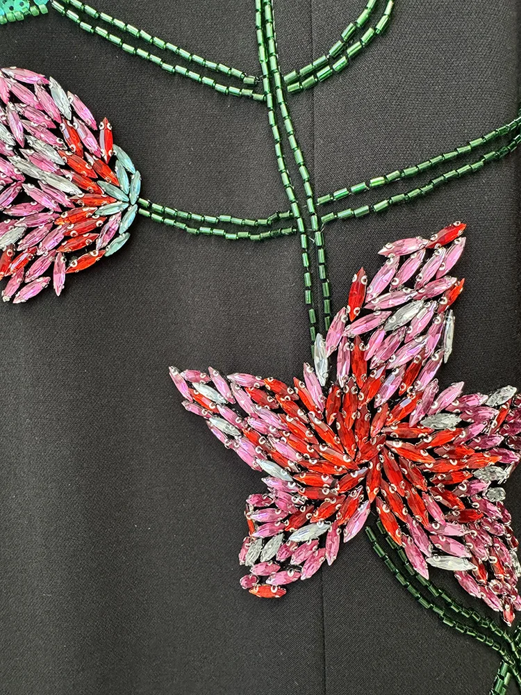 TOP QUALITY Newest Fashion 2025 Designer Party Vestido Women's Flowers Diamonds Beaded Slit Sleeve Long Maxi Dress