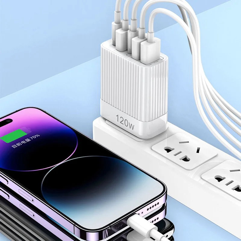 120W Fast Charger USB 5 Ports Type C Quick Charge 3.0 USB Portable Mobile Phone Adapter Plug For Iphone Xiaomi Samsung Charger