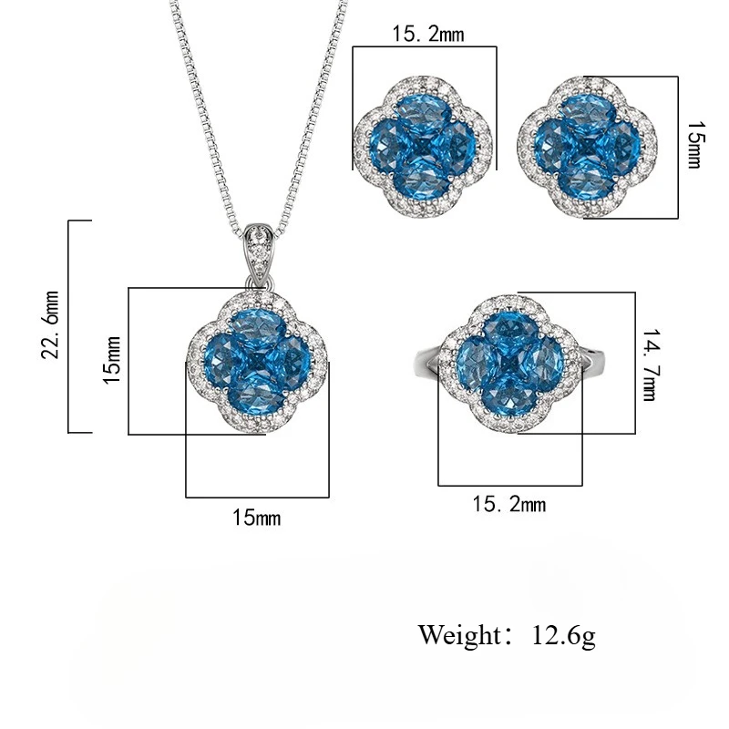 4pcs Elegant Vintage Jewelry Set for Women Four Leaf Clover Inlay Necklace Shiny Crystal Choker Bridal Wedding Earrings Party