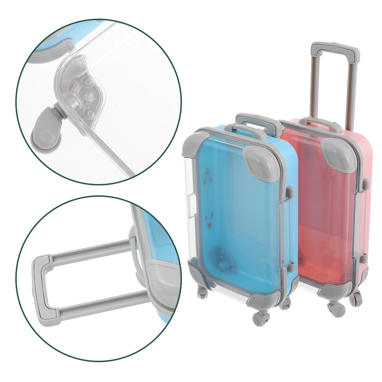 2Pcs Mini Trolley Case Thick Materials Portable Luggage Packaging Eyelash Storage Boxes Plastic Mini Makeup Boxes