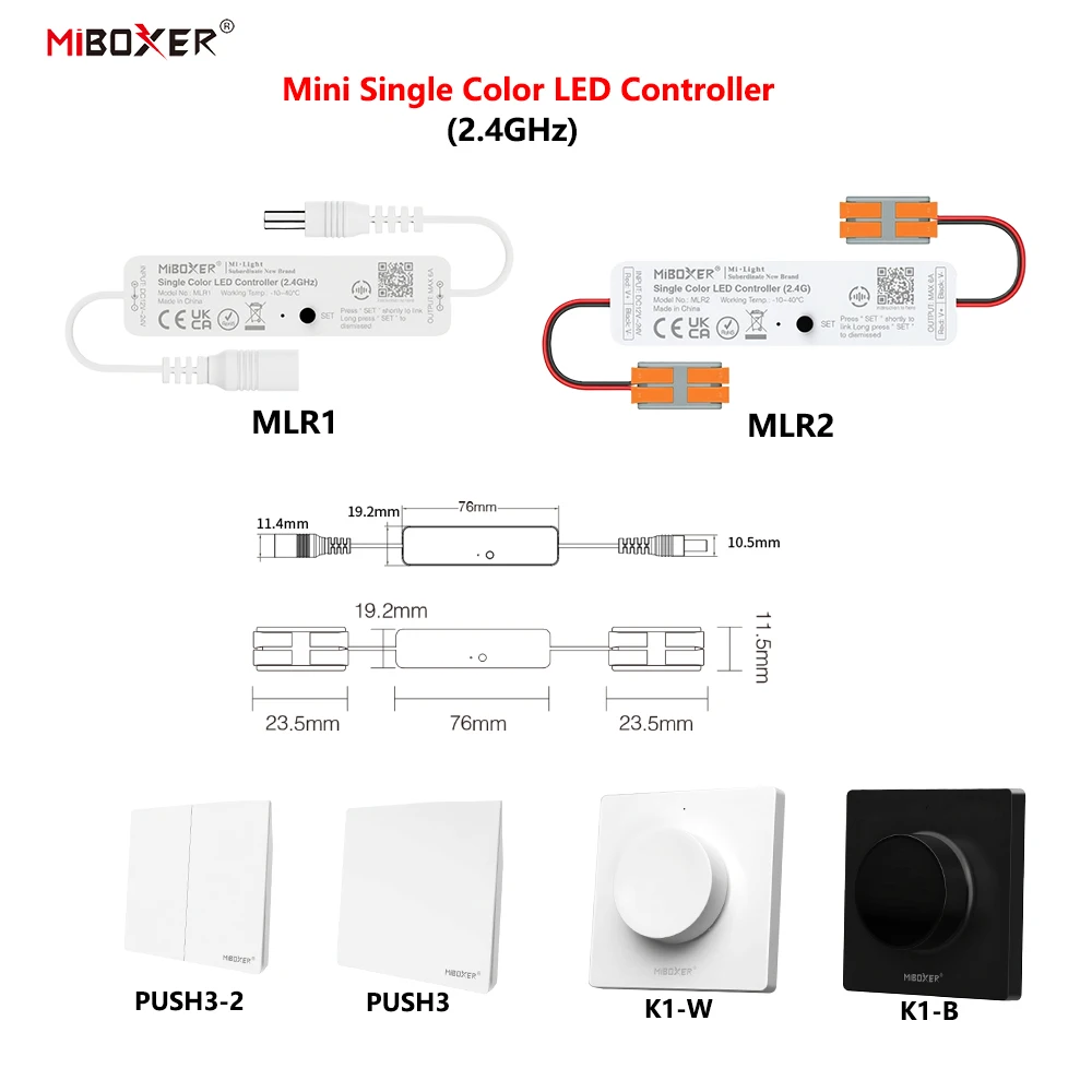 Miboxer MLR1 MLR2 K1 PUSH3 DC12-24V Mini 2.4GHz RF Drahtloser Fernbedienungsdimmer für 2835 5050 Einfarbige LED-Streifenlicht-Controller
