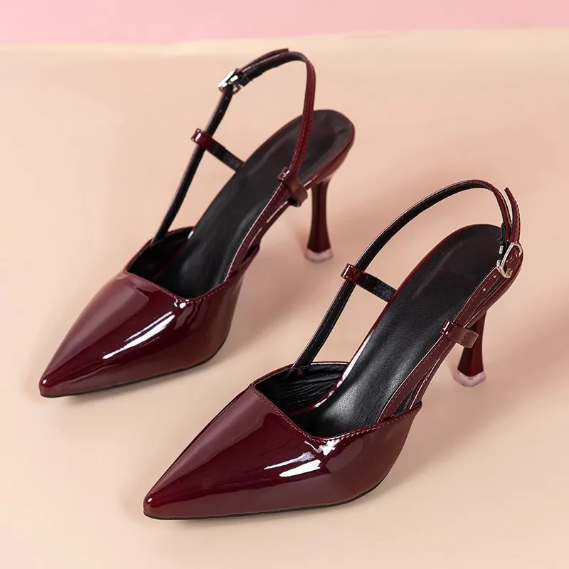

Women Design Pointy Toe High Heels Pumps Women Fashion Thin Heel Sexy Slingback Sandals Elegant Patent Leather Party Dress Shoes