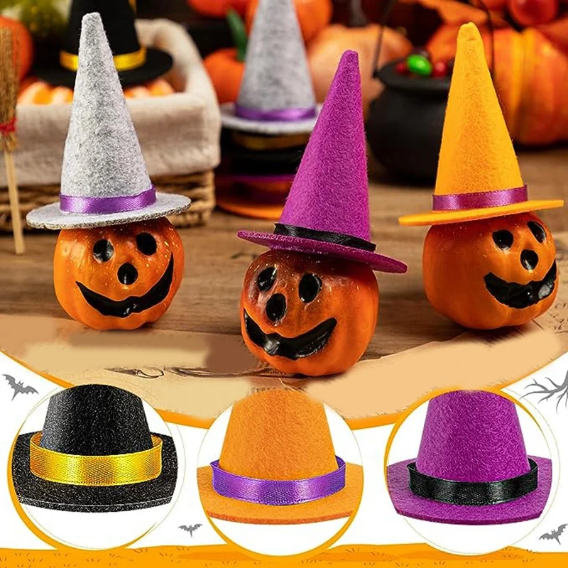Imagem -02 - Mini Witch Halloween Chapéus Feltro Garrafa de Vinho Decoração do Partido Fácil de Usar Cores 23 Pcs